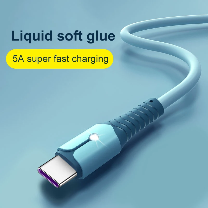 Фото Жидкий силиконовый кабель Type-C Micro USB 5A для быстрой зарядки и передачи данных