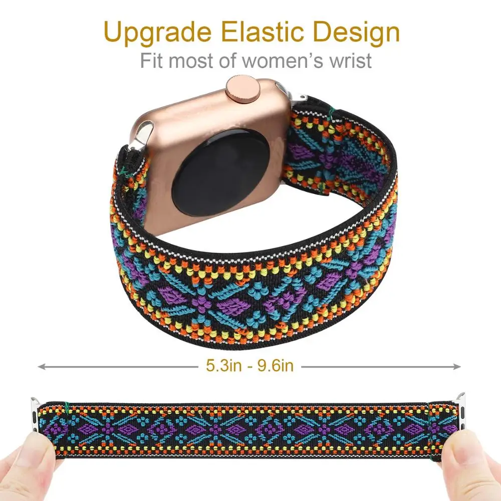 Ремешок для Apple watch band 40 мм 38 41 45 44 42 эластичный богемный Браслет-петля соло iWatch series