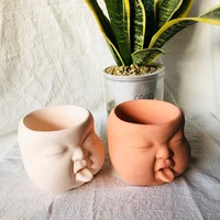 funny concrete flower pot mold garden cement planters silicone mold baby face design head pot mold epoxy candle vessel mold