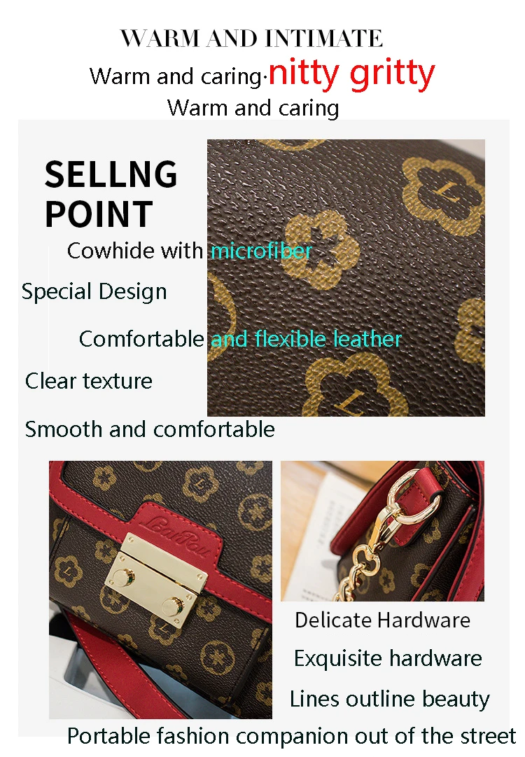 

2021 new leather handbags retro first layer cowhide women's handbags printed pattern shoulder messenger portable handbags tide