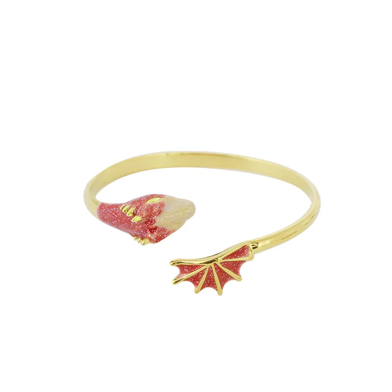 

European and American fashion jewelry trend personality enamel glaze asymmetry small dinosaur guardian knight opening bracelet