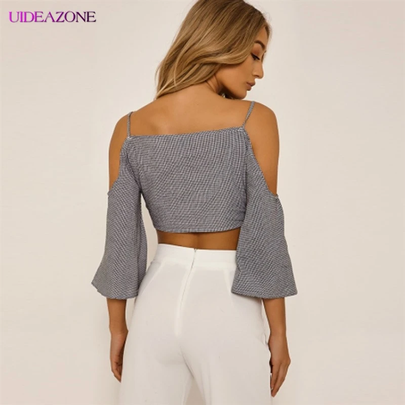 UIDEAZONE женские сексуальные футболки с v-образным вырезом открытыми плечами