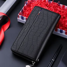 Leather large capacity mens wallet long business multi function card holder fashion high grade Coin Zipper Purse Handbag