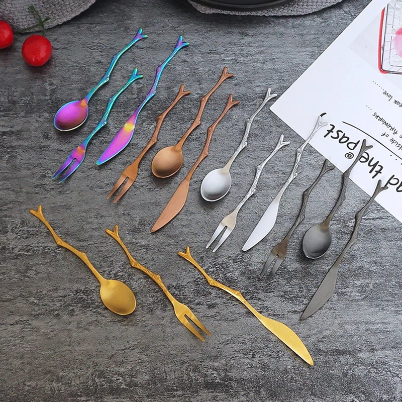 1 шт. Нержавеющая сталь ветки с узором из листьев Кофе Чай обеденная ложка посуда