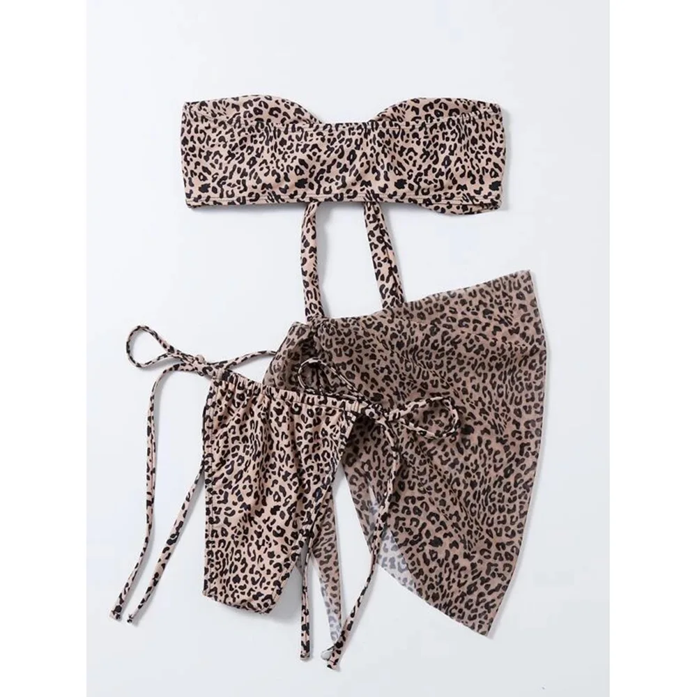 

2021 new leopard print strappy sexy three-piece bikini swimsuit swimsuit women