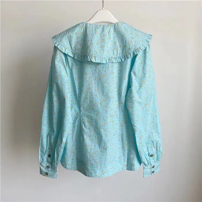 

100% Cotton Women Blouse 2021 Spring and Summer New Sweet Style Printed Single-breasted Shirt