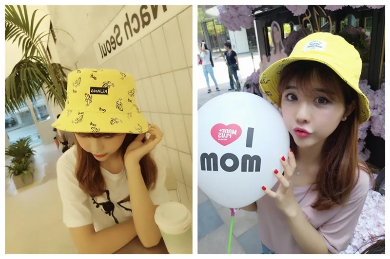 

Banana pattern Men Women Summer Yellow Hat Panama Bucket Hat Bob Hat Hip Hop Gorros Bucket Cap Fisherman Hat Fishing