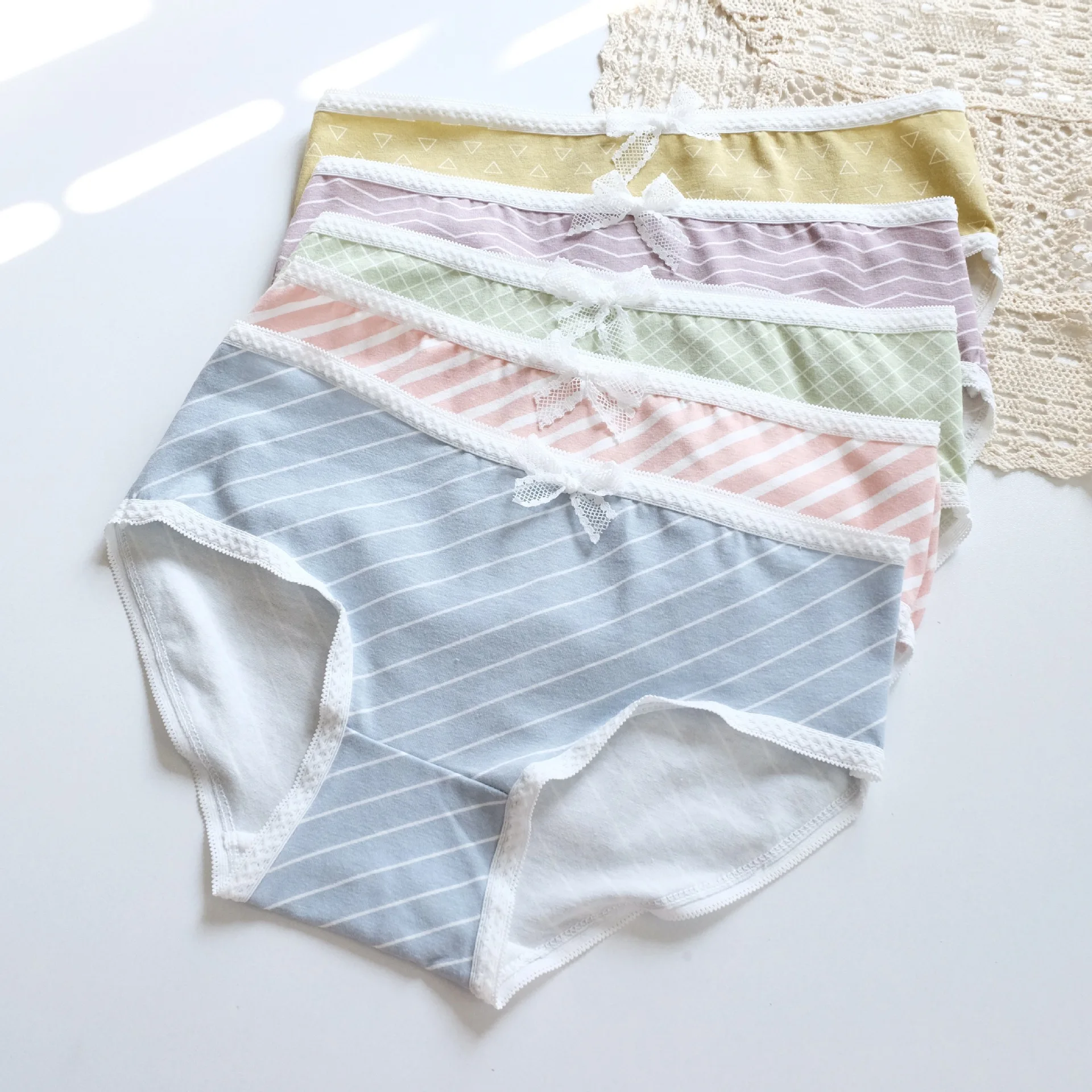 

Girl Stripe Underwear Women's Cotton Crotch Breathable Mid-waist Underwear Briefs Plus Size Lingerie Cute Panties Women 3Pcs/set