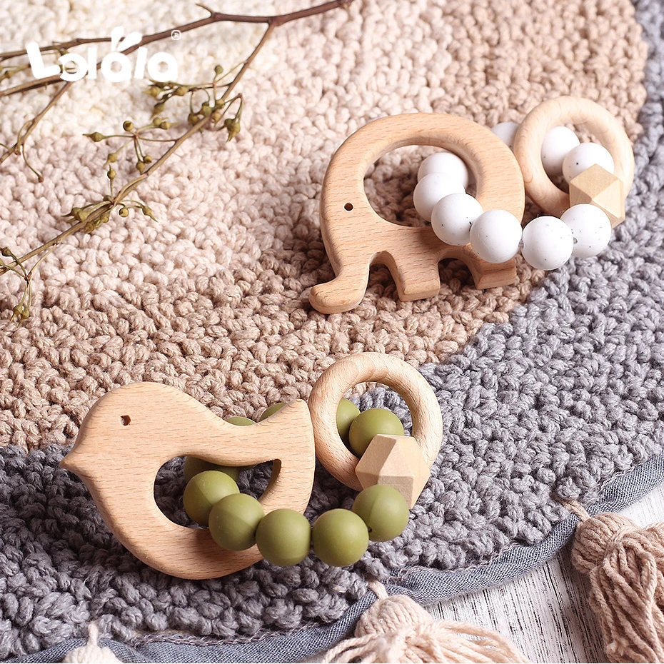 Детский силиконовый Прорезыватель для зубов браслеты из натурального бука