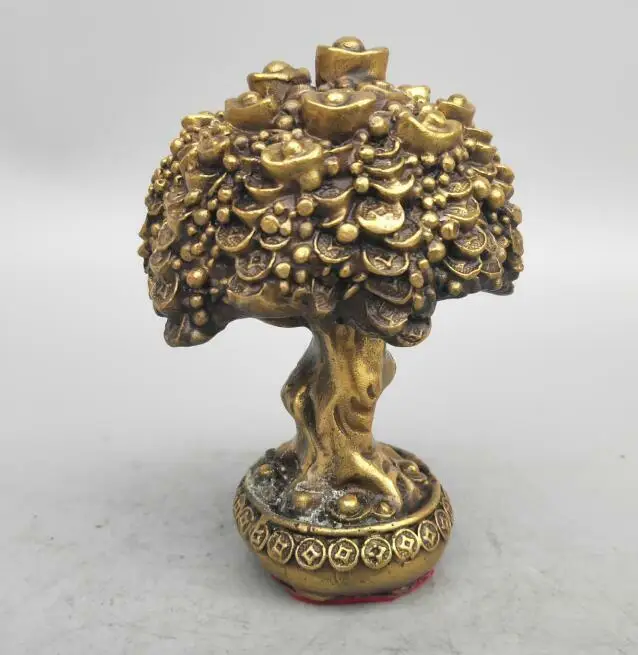 

China Seiko Carving Pure Brass Rich Tree Wealth Small Statue