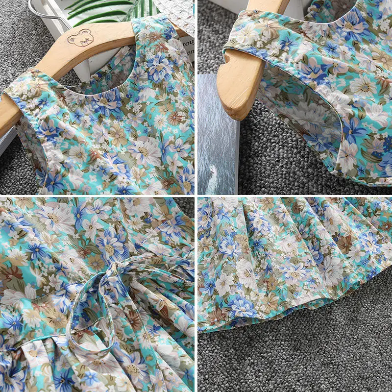 

2PCS/Set Girls Dress +Hat Cotton Comfortable Children's Dress 2021 Summer Dress Floral Girls' Sleeveless Dress For Children