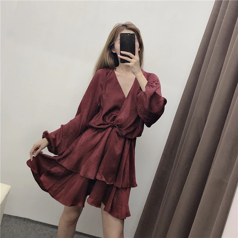 OMIKRON Новое Элегантное вискозное платье для женщин с длинным рукавом-фонариком