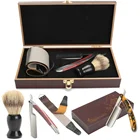 Набор винтажных бритвенных ножей в деревянной коробке, 4 шт., складной нож для бритья, нож для бороды, подарки