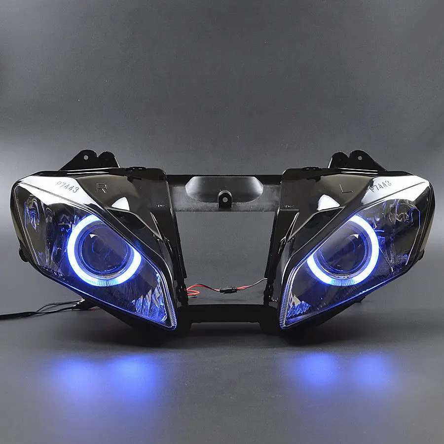 Мотоциклетная передняя фара на заказ проектор HID в сборе синие глаза ангела