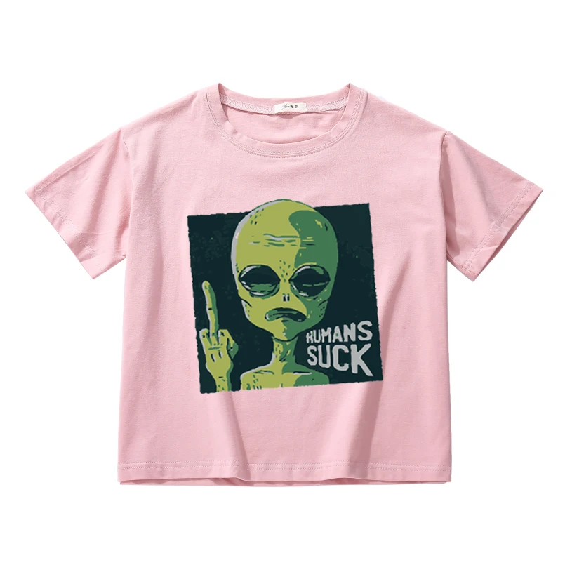 Футболка Alien Kawaii funn Женская хлопковая винтажный укороченный топ с графическим