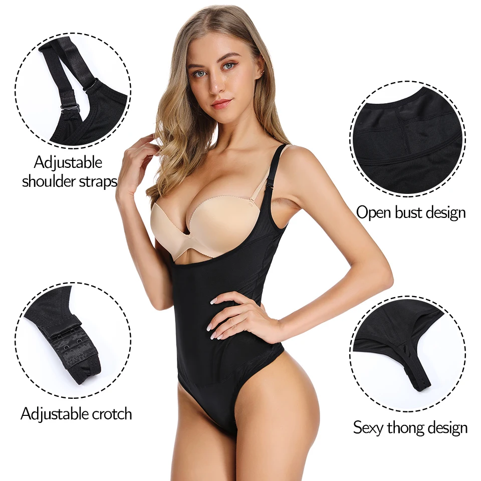 Women Shapewear Bodysuit Thong Body Shaper Slimming Underwear Weight Loss Fat Burner Tummy Control Bodybriefer Waist Cinchers