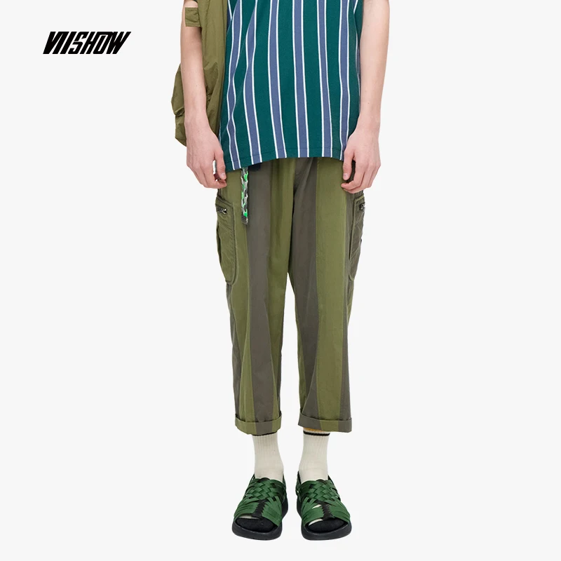 VIISHOW Новые Летние повседневные штаны мужские мужская 9 штанов в полоску шить молодежи Штаны мужской Армейский зеленый брюки KC1120192
