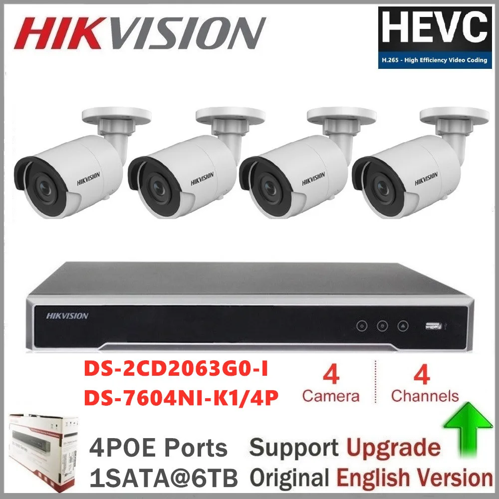 

Hikvision наружные 6 МП сетевые комплекты видеонаблюдения 30 м IR H.265 встроенные Plug & Play 4K NVR DS-2CD2063G0-I