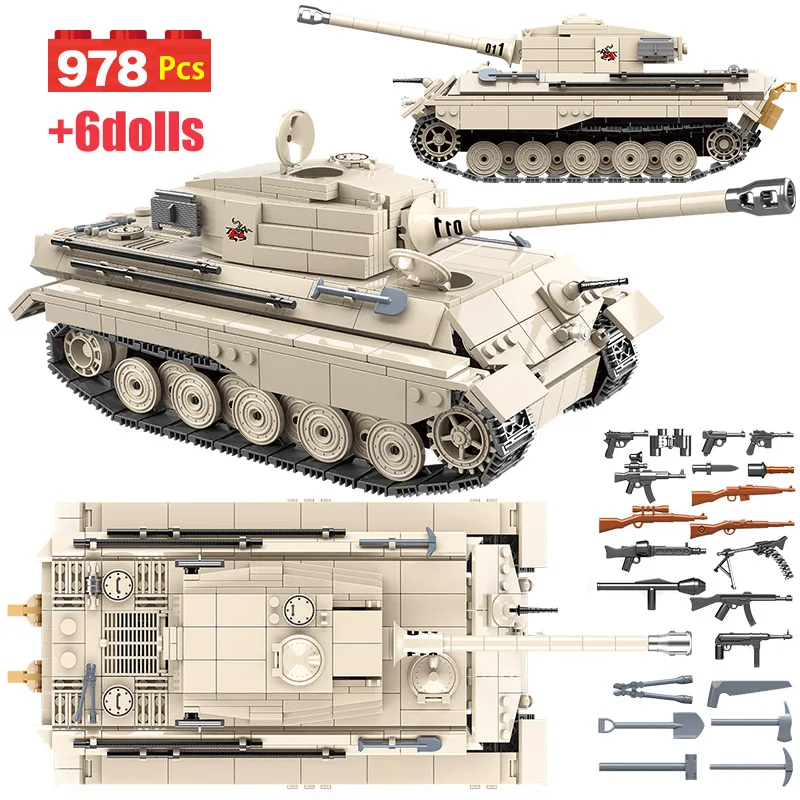 978 шт. строительные блоки в стиле милитари Немецкий тигр король танк WW2 фигурки