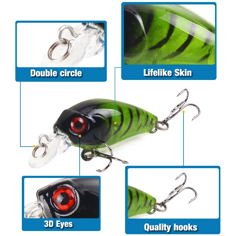 9Pcs/lot 4.5cm 3.5g Topwater Artificial Plastic 3D Eyes Minnow Wobbler Fishing Bait Lure Long tongue Striped | Спорт и развлечения