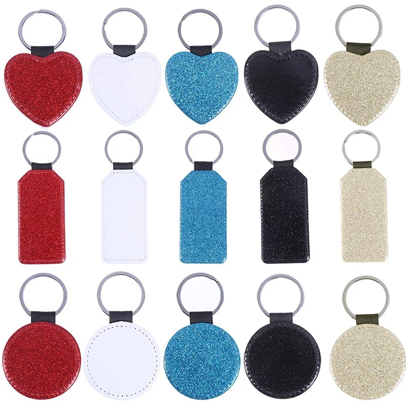

New 15 Pcs Sublimation Blanks Keychains PU Leather Heat Transfer Keychain With Key Rings DIY Blank PU Leather Keychain DIY