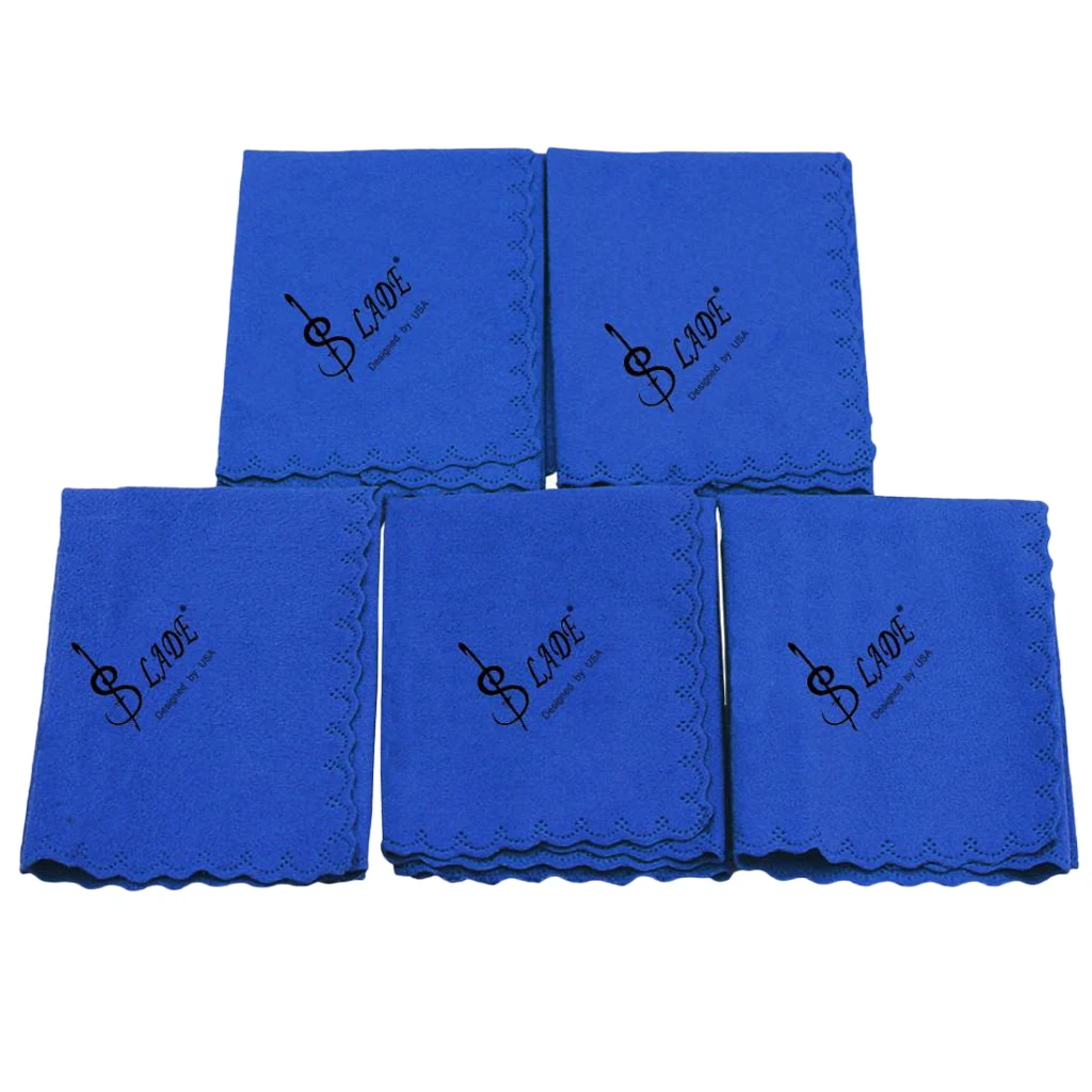 

5Pcs Cleaning Cloths Polishing Cloth for Musical Instruments Guitar Violin Saxophone, Blue