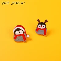 kawaii penguin enamel pins christmas hat scarf reindeer antlers custom pin brooch badge accessories backpack gift friend jewelry