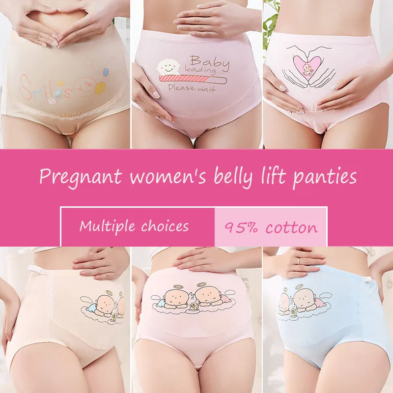 

Adjustable Maternity Panties Baby Cartoon Pattern High Waist Belly Support Underwear For Pregnant Women Breathable Cotton Briefs