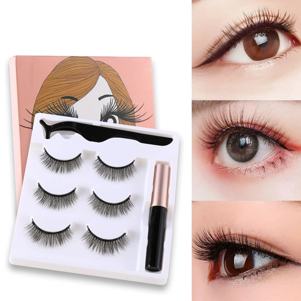 

Magnetic Eyelashes Set Full Strip 3 Pair Natural Cilia False Eyeliner Dramatic Volume Thick Synthetic Eye Lashes Makeup