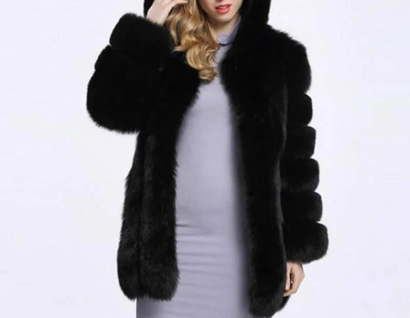 

Women Winter Grey Jacket Coat Female Plus Size Warm Long Casual Overcoat 2021 Winter Coat Women Fluffy Hoodie Faux Fur Coat