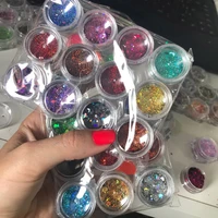 24jarsset rainbow holographic chunky nail glitter spangles powder 24 colors face body eye hair 0 2 3mm nail art sequins kd578h