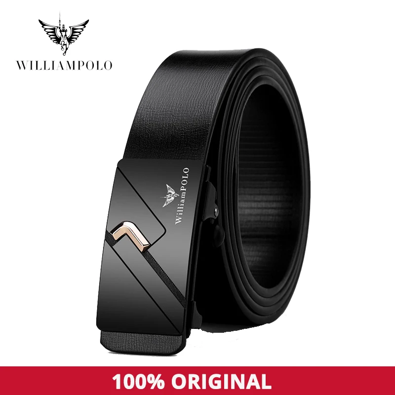 WilliamPolo Famous Brand Belt Men Top Quality Genuine Luxury Leather Belts for Men,Strap Male Metal Automatic Buckle