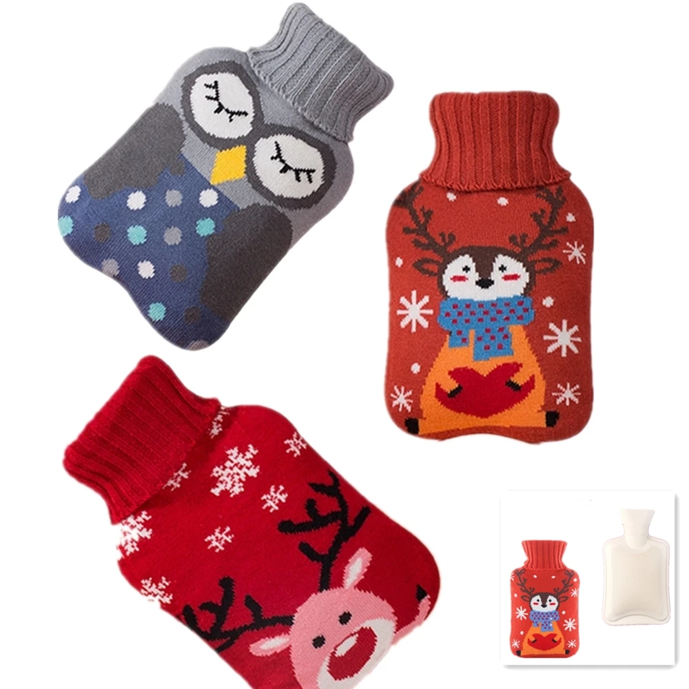 

1000ml Portable Durable Hot Water Bottle With Knitted Cover Cartoon Pattern Cute Hand Warmers Winter Student Hot-Water Bags