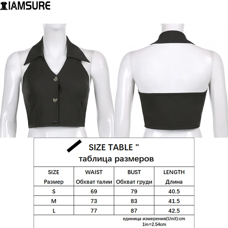

IAMSURE Solid Basic Halter Top Sexy Slim Backless Turndown Collar Crop Top Women 2021 90S Heart Shape Button Tank Tops Cardigan