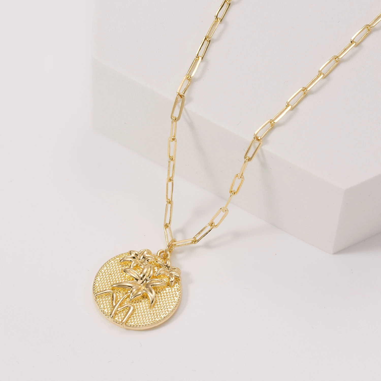 Изящное круглое ожерелье с подвеской в виде монеты ромашки розы лотоса Женская