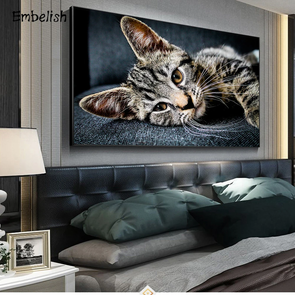 

Embelish 1 Pieces Large Fashion Animals Wall Pictures Cute Sleepy Cat Framed Posters For Living Room Home Decor Canvas Paintings