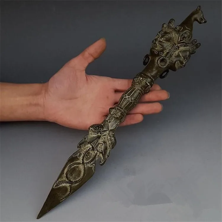 

35 CM Collectible Tibet Old Bronze Carved Vajra Jiang Mochu Sculpture/Antique Dagger/Horse Head Sword Statue R2007