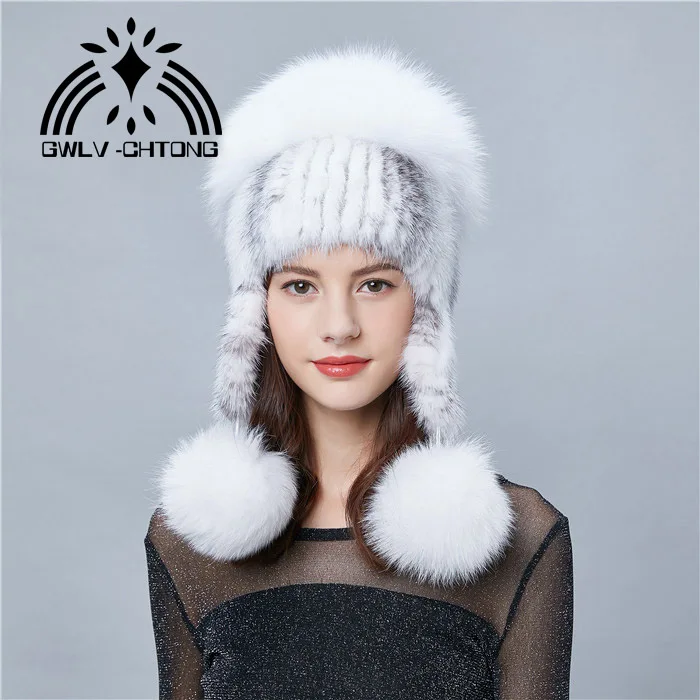 Новое подлинное натуральное вязаное Норковое меховая шапка с большим лисьим