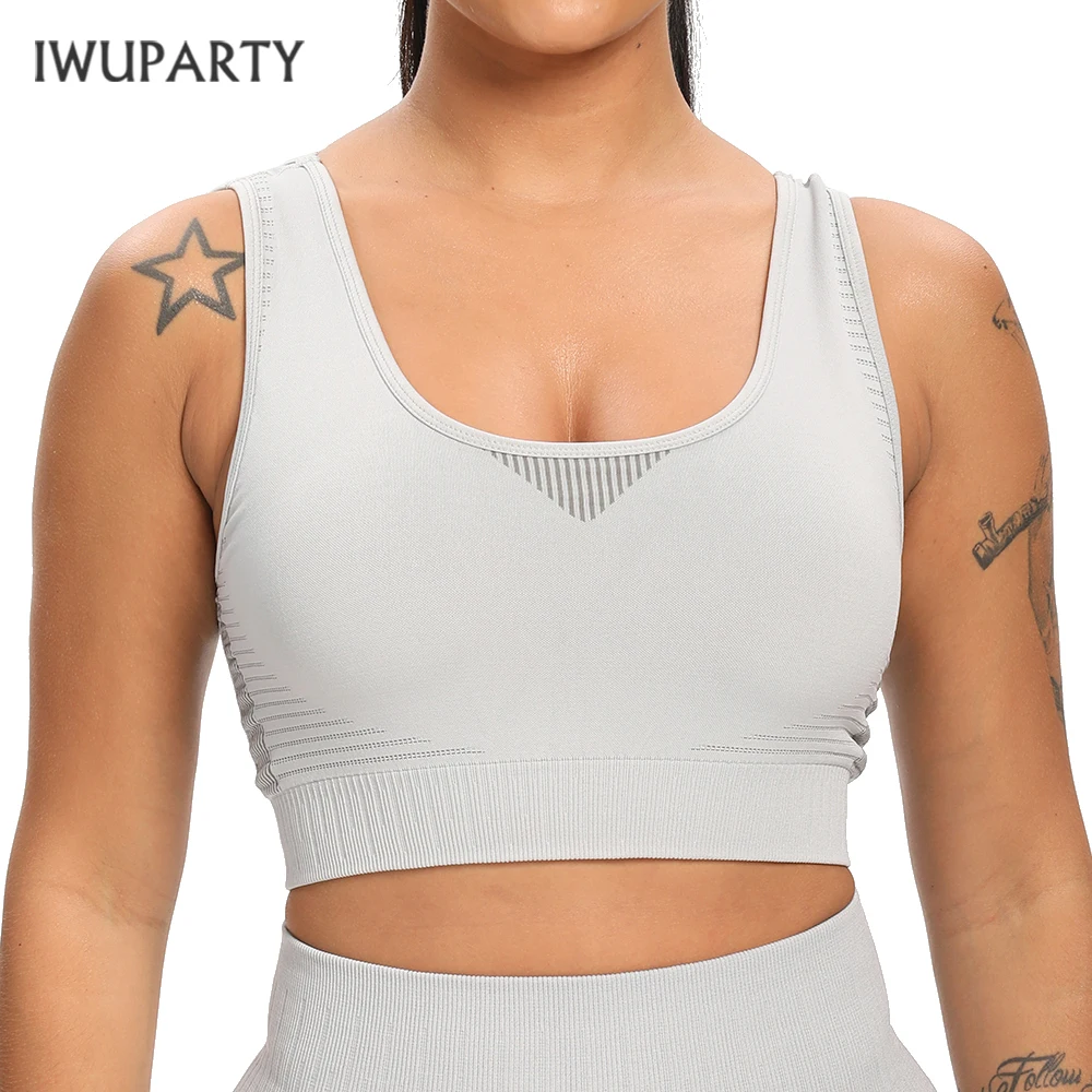 

IWUPARTY Women Seamless Sports Bra Running Yoga Brassiere Workout Gym Clothes Fitness Crop Top High Impact Padded Underwear Tank