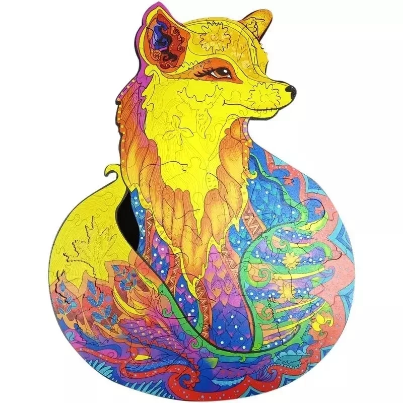 

Wooden Jigsaw Puzzles Unique Shape Fox Animal Educational Gift