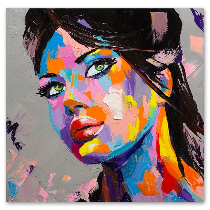 

Modern Bedroom Wall Decorative Sexy Woman Face Knife Oil Painting Colors Wall Hanging Art 1 Panel Set Girl Picture For Decor