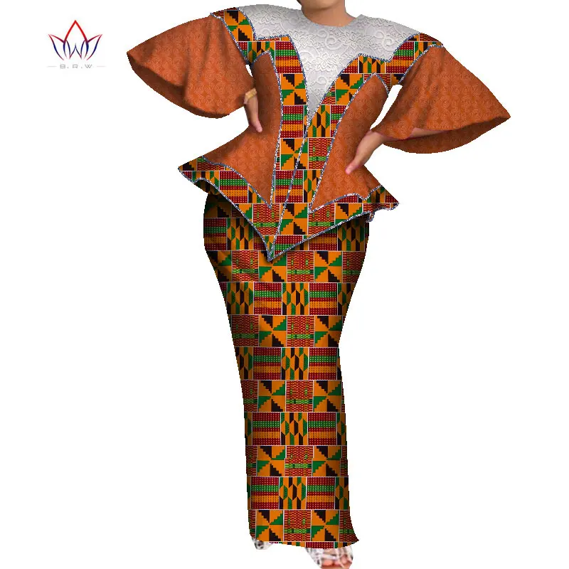 African Skirt Sets for Women Dashiki  Flared Sleeves africa clothing Crop Top and Skirt Sets Traditional African Clothing WY8189