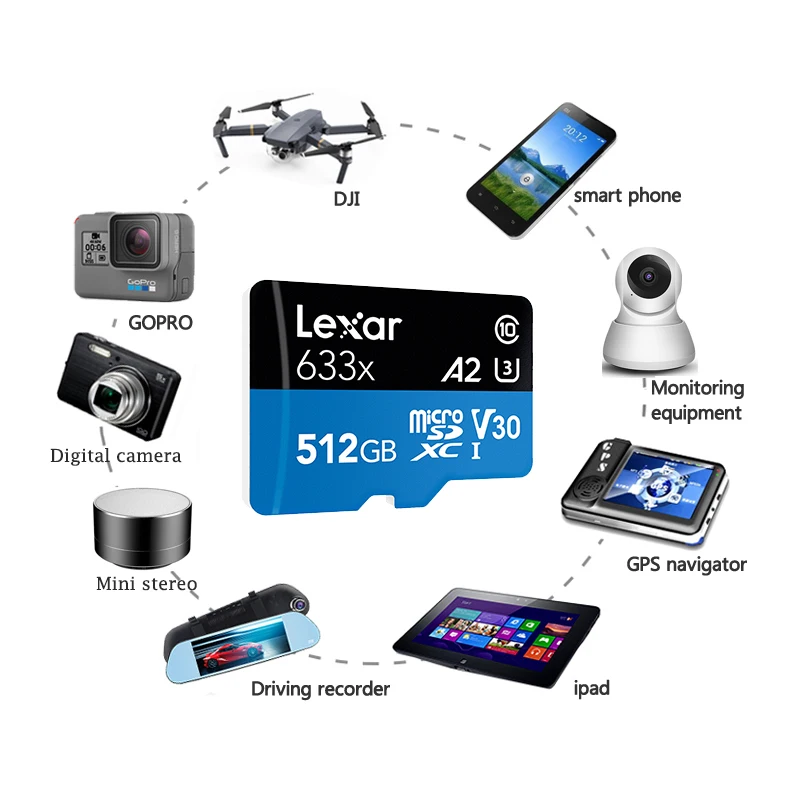 Lexar 633x Micro SD карты Gopro карты памяти Micro SD 512 Гб карты памяти флэш-карты Высокопроизводительные 633x MicroSDHC UHS-I карты