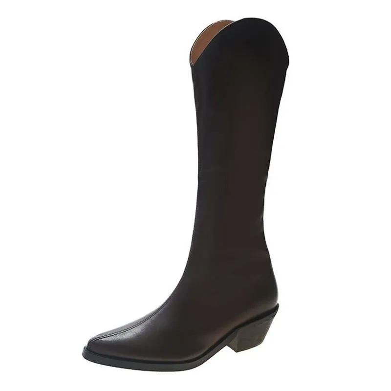 

Fashion Knee-high boots women shoes sock botas mujer microfiber zipper botines retor pointed toe chunky heels chelsea boots 2020