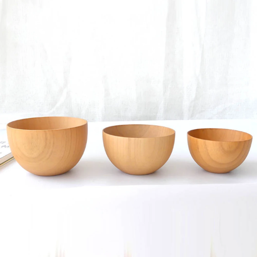 

Wood Color Anti-scald Environmental Protection Noodle Bowl Fruit Salad Bowl Wooden Round Wooden Bowl