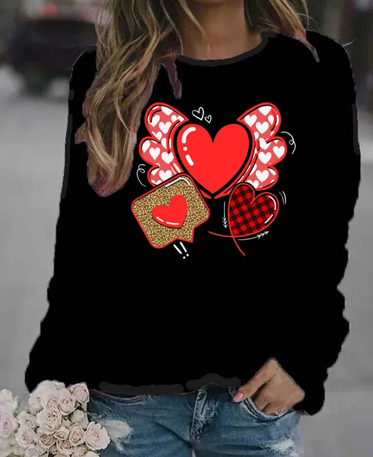 

Women Hoodie Wings Heart Printed Hoodies Women Fleece Long Sleeve O Neck Loose Sweatshirt Girls Pullovers Autumn Winter