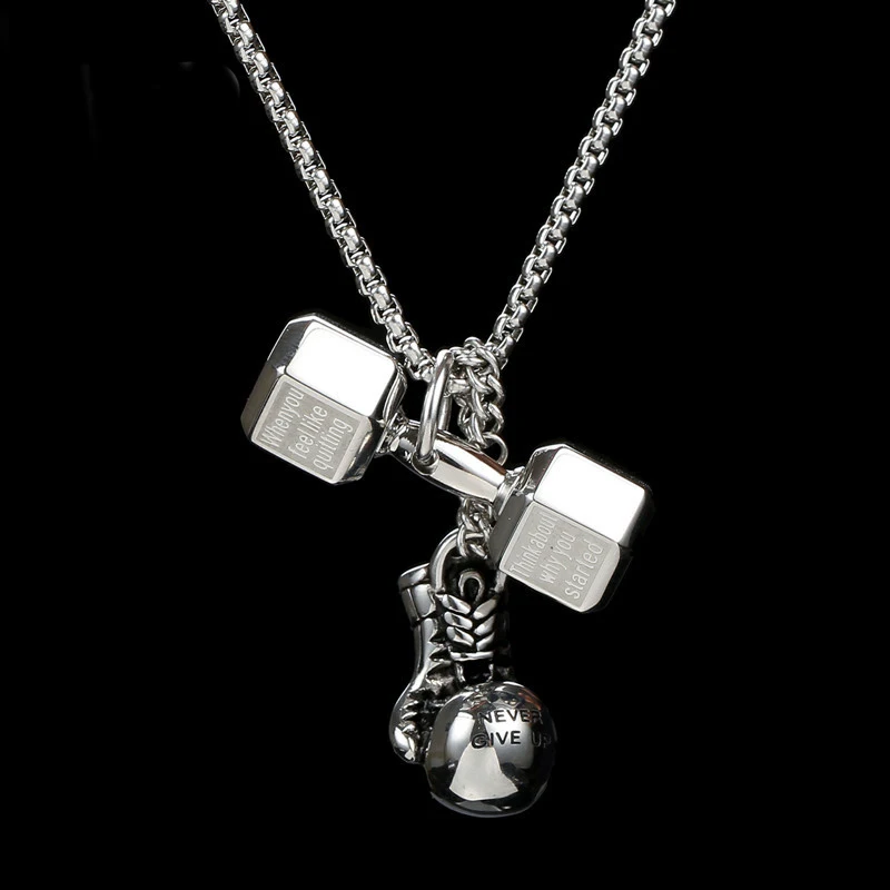 Silver Multiple pend Oulai777 боксерские перчатки, ожерелье с подвеской, мужские спортивные аксессуары из нержавеющей стали, несколько подвесок, боксерский чемпион, панк - Окраска металла: Silver Multiple pend