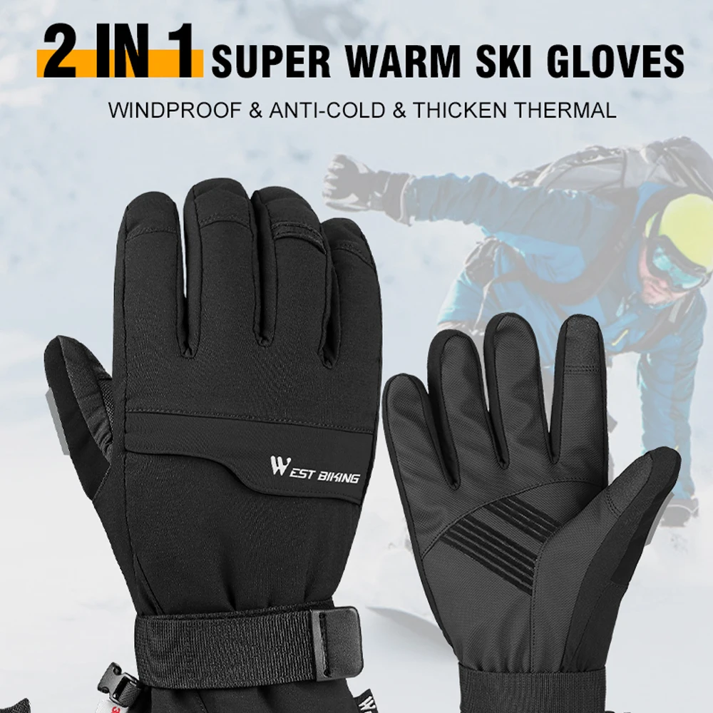 

WEST BIKING Double Layer Thick 3M Gloves Gloves Skiing Cycling Motorcycles Sports Gloves Winter Gloves For Touched Screen Gloves