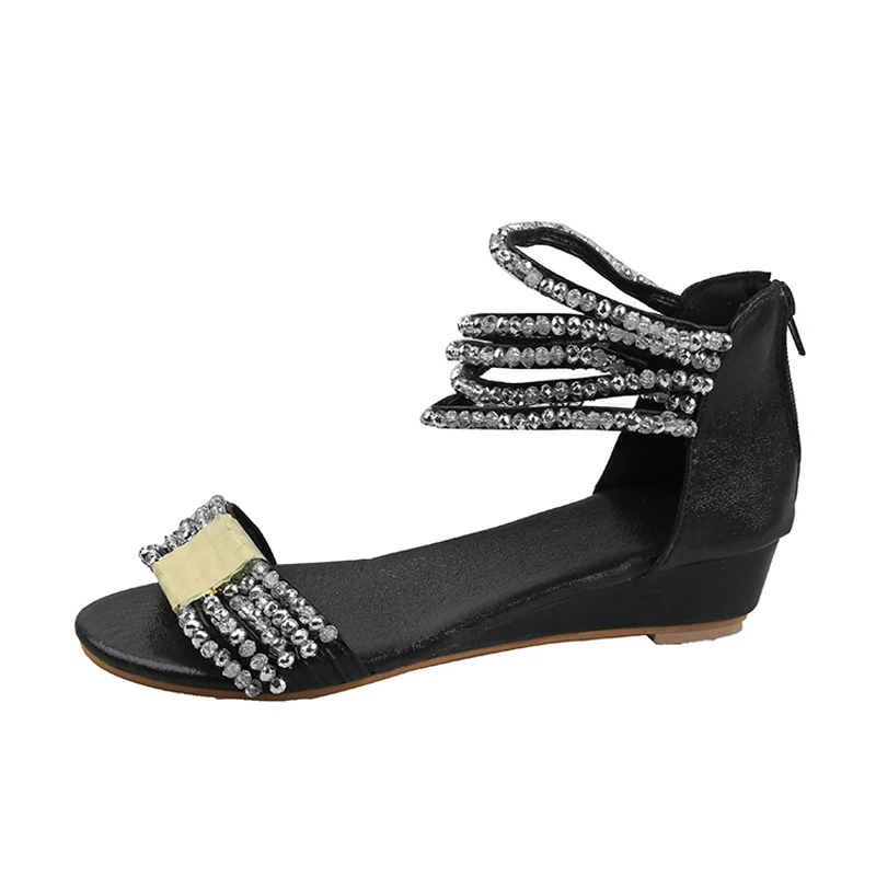 

Women Sandals Woman Shoes String Bead Wedges Ladies Gladiator Sandals Female Black Brand Sandals Pu Leather Zapatos De Mujer New