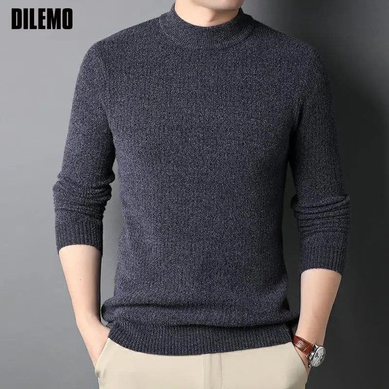 

Top Quality Thick Warm New Autum Fashion Brand Solid Knit Half Turtle Neck Men Trendy Sweater Casual Winter Mens Clothes 2021